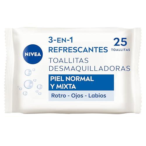 40% DESCUENTO NIVEA Toallitas Desmaquilladoras Refrescantes (1 x 25 ud), toallitas desmaquillantes para piel normal y mixta, toallitas húmedas para rostro, ojos, labios y cuello