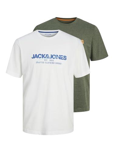 45% DESCUENTO JACK & JONES Jjalvis tee SS Crew Neck 2pk MP Camiseta, Verde combu/Pack: w. Blanco Jaspeado, S Hombres
