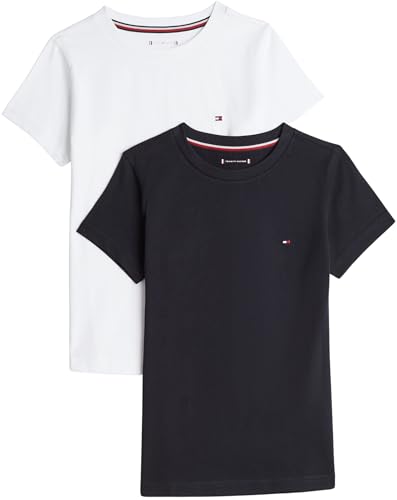 40% DESCUENTO Tommy Hilfiger Camisetas de Manga Corta Niñas Pack de 2 Crew Neck de Algodón, Multicolor (White/Desert Sky), 10 12 Años
