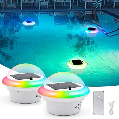 86% DESCUENTO Solar para Piscinas, Lámparas Flotantes, Luz Recargable para Piscinas, Luz LED para Piscinas con Mando a Distancia, 7 Modos de Iluminación RGB para Fuentes, Estanques, Acuarios, Fiestas (2 PCS)