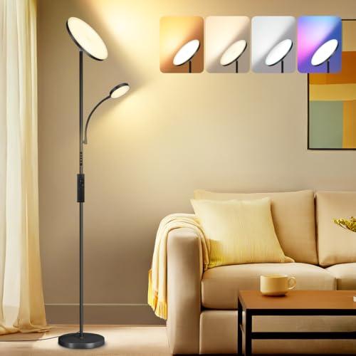 OTREN Lampara de Pie Salon, 35W RGB Lampara Salon LED Regulable con Lampara de Lectura, Control Remoto & Táctil y 1H Timer, Lamparas de Pie para Salon Dormitorio Oficina