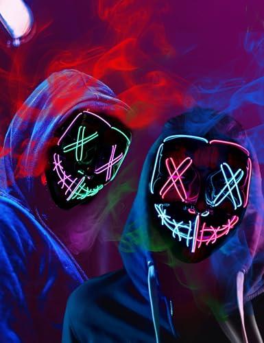 HOPOCO 2 máscaras aterradoras de Halloween LED Máscara luminosa para Festival Cosplay Disfraz de Halloween Fiesta de Máscara, Máscara de Carnaval, Máscara Iluminada Anónima