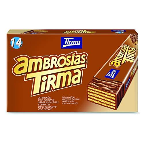 Tirma Ambrosía Cubierta de Chocolate con Leche | Barritas de Barquillos Rellenos de Crema de Avellanas | Chocolatinas Canarias Envasadas Individualmente | 14 uds, 301g
