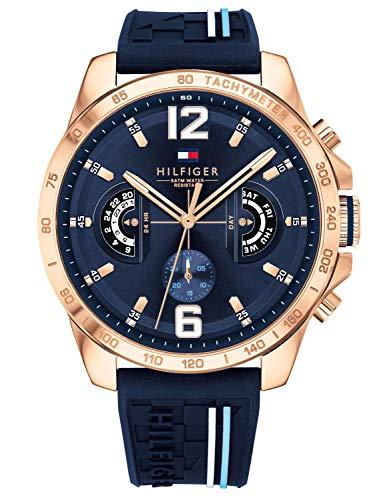 55% DESCUENTO Tommy Hilfiger Reloj Analógico Multifuncional de Cuarzo para Hombres con Correa de Silicona, Acero Inoxidable o Cuero, Subesferas para Día y Fecha, Resistente al Agua hasta 5ATM.