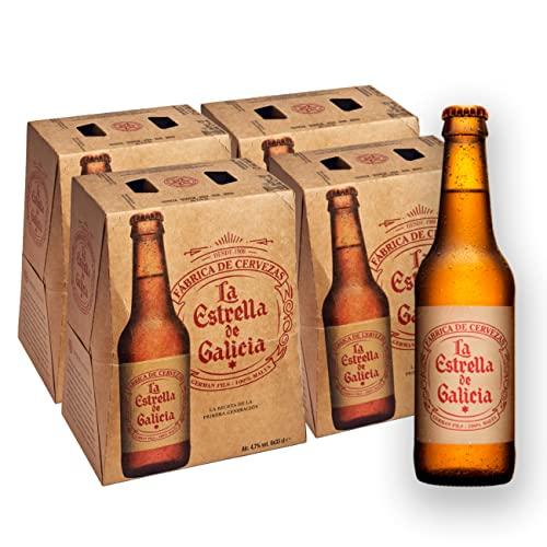 26% DESCUENTO La Estrella de Galicia Cerveza Lager Premium, Pack de 24 Botellines de 33 cl, Sabor Dulce y Amargo, Muy Equilibrada, 4,7% Volumen de Alcohol