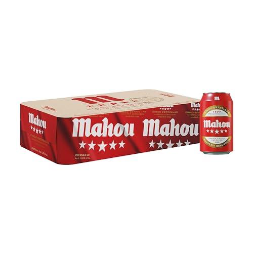 30% DESCUENTO Mahou 5 Estrellas, Pack de 28 Latas x 33 cl, Cerveza Especial Dorada Lager Con Sabor 5 Estrellas, 5.5% Volumen de Alcohol