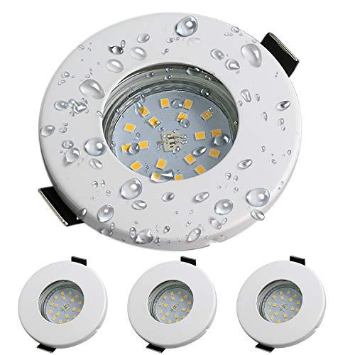 Focos Empotrables GU10 LED de Baño IP44 Impermeable Kambo 6W Equivalente a Incandescente 50W Ø55 80mm Profundidad 80mm Blanco Cálido 2800K 540LM Metal Níquel Blanca Marco Redondo AC 230V 4 Piezas