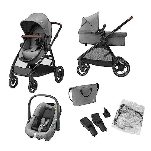 35% DESCUENTO Maxi Cosi Zelia S Trio Cochecito Bebe 3 Piezas, 0 4 Años, hasta 22 kg, Plegable, Compacto y Reclinable Silla de Paseo, con CabrioFix S i Size Silla Coche Bebe, Accesorios, Bolso Cambiador, Gris