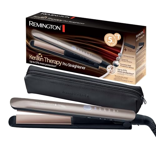 35% DESCUENTO Remington Plancha de Pelo Profesional Keratin Therapy Pro, Queratina y Aceite Almendras, Placas Flotantes Extralargas, Cerámica, 5 Temperaturas hasta 230°C, Digital, S8593
