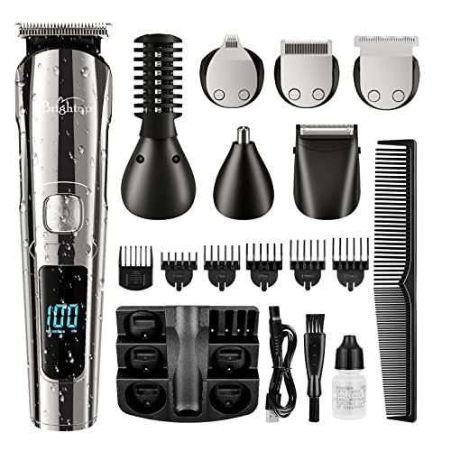 Brightup Recortadora de Barba, Máquina Cortar Pelo, Cortapelos Hombre, Depiladora Corporal para Cara, Pelo, Orejas, Nariz y Cuerpo, Resistente al agua, Inalambrico, Recargable, FK 8688T, Negro