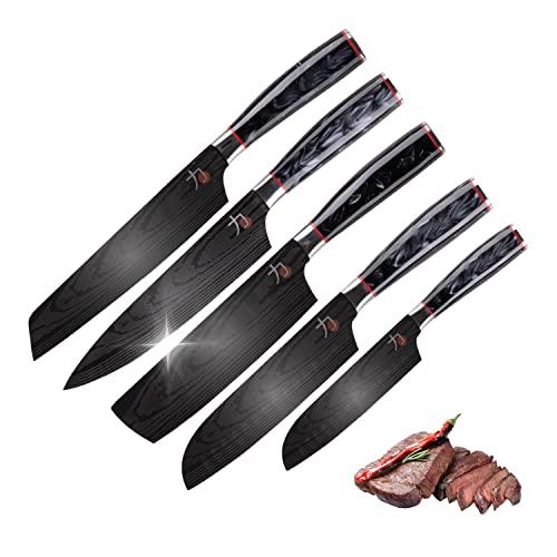 DESCUENTAZO 55% DESCUENTO MasterPro Tetsu | Cuchillos de Cocina | Set Completo de 5 Cuchillos Japoneses | Perfecto para Cortar Todo Tipo de Alimentos | Cocina Profesional | Reforzado, Equilibrado y con Revestimiento de Titanio