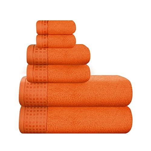 53% DESCUENTO GLAMBURG Juego de 6 toallas 100% algodón ultrasuave, contiene 2 toallas de baño de 28×55 pulgadas, ligeras y de secado rápido, color naranja