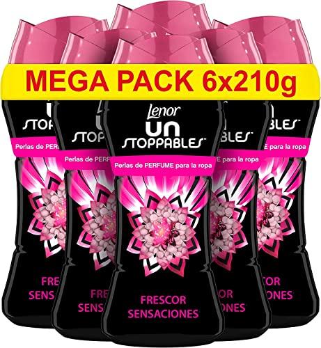 25% DESCUENTO Lenor Unstoppables Perlas Suavizante Perfumadas, 93 Lavados (6 x 210g), Para Ropa con Fragancia Sensaciones, Potenciador de Frescor, Floral