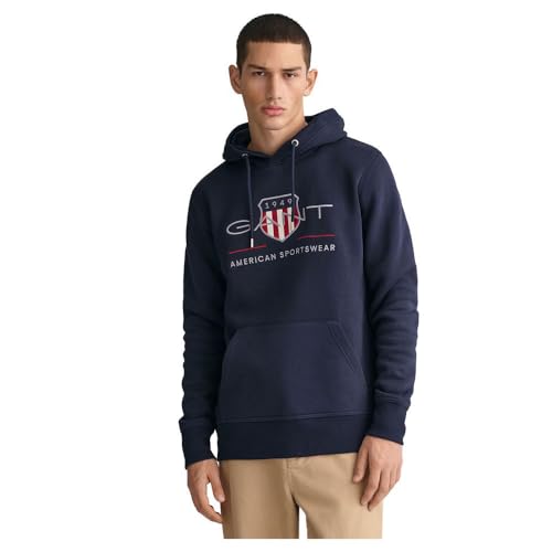 61% DESCUENTO GANT Reg Archive Shield Hoodie Sudadera con Capucha, Evening Blue, L para Hombre