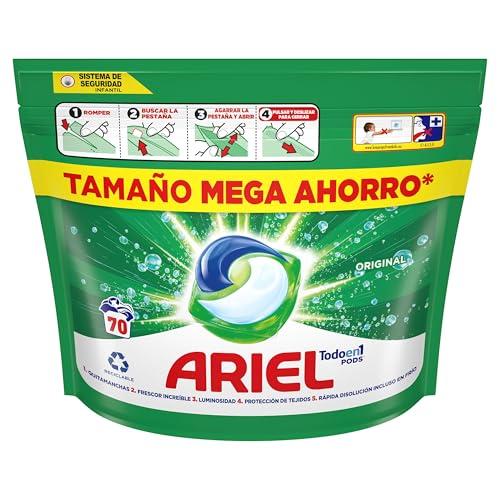 ARIEL PODS Todo en 1 Detergente Lavadora Liquido en Capsulas/Pastillas, 70 Lavados, Original, Jabon 5 Acciones para una Limpieza Brillante en Frio
