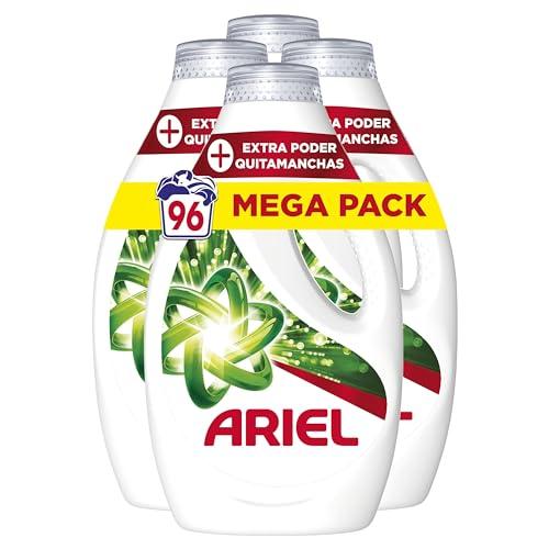 BUENA OFERTA 34% DESCUENTO Ariel Detergente Lavadora Liquido, 96 Lavados (4×24), Jabon Quitamanchas, Mas Poder Extra Quitamanchas, Limpieza Profunda