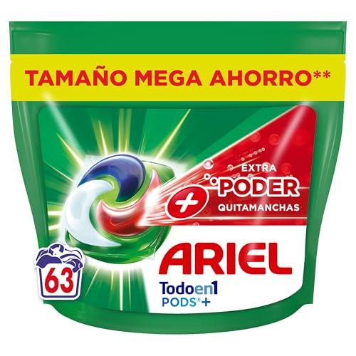30% DESCUENTO ARIEL PODS Todo en 1 Detergente Lavadora Líquido en Cápsulas/Pastillas, 63 Lavados, Más Poder Extra Quitamanchas, Limpieza Profunda