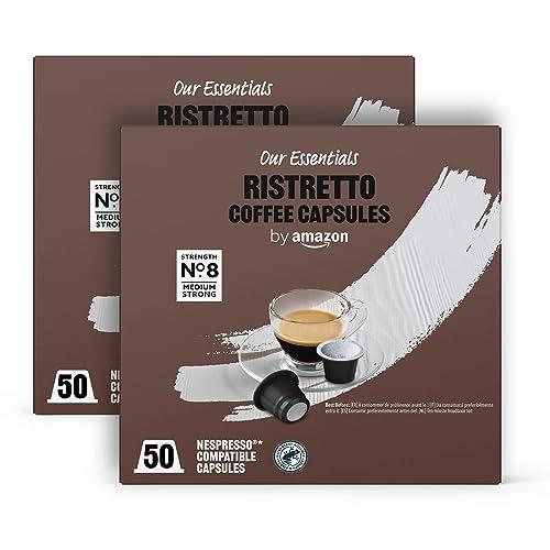25% DESCUENTO by Amazon Ristretto Cápsulas de café espresso compatibles con Nespresso, Tueste Medio, 50 unidad, Paquete de 2 Certificado Rainforest Alliance