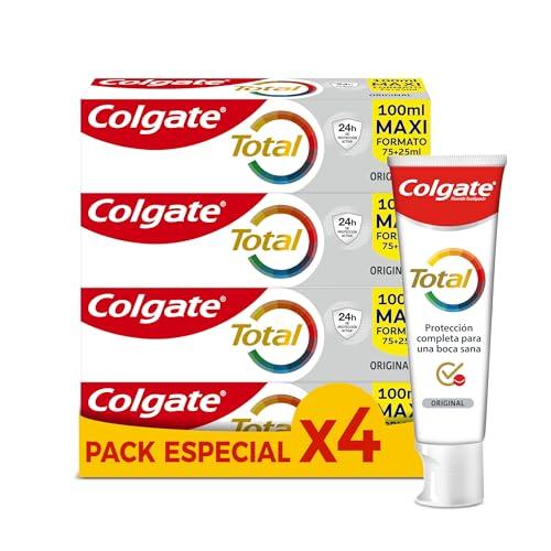 44% DESCUENTO COLGATE Pasta de Dientes Colgate Total Original 4×100 ml, Dentífrico con Protección Antibacteriana 24h, Ideal para Caries y Sensibilidad Dental, 3 Veces Más Eficaz, Repara, Revitaliza y Refresca