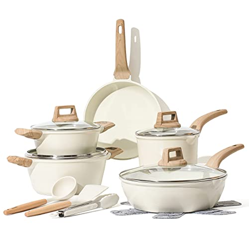 28% DESCUENTO CAROTE Juego de Sartenes Antiadherentes, 14 Piezas, Sartenes Induccion 24cm, Ollas Cocina 1,7/2,3/4L, Wok 28 cm, Menaje de Cocina con Tapas, Espátula, Cuchara,Pinzas, Protector de Sartenes