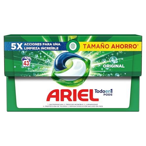 ARIEL PODS Todo en 1 Detergente Lavadora Liquido en Capsulas/Pastillas, 43 Lavados, Original, Jabon 5 Acciones para una Limpieza Brillante en Frio