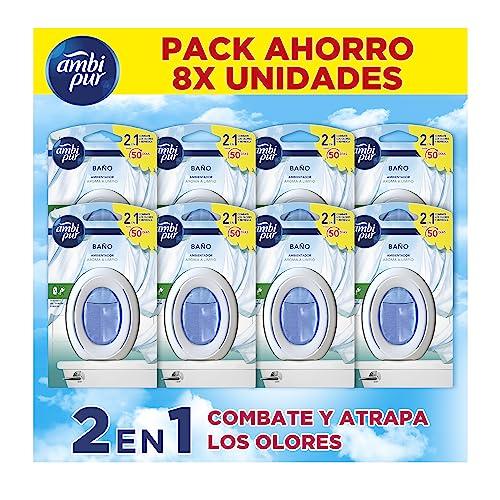 37% DESCUENTO Ambipur Ambientador Para Baño 1 Pack (8 unidades x 50 dias) Fragancia Aroma A Limpio, Elimina y Previene De Malos Olores En El Cuarto De Baño, Mega Pack