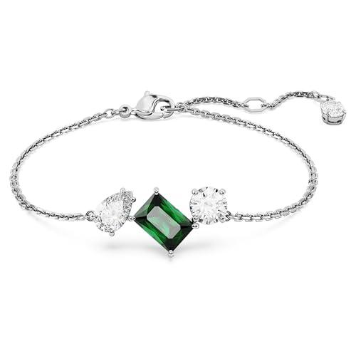 51% DESCUENTO Swarovski Pulsera Mesmera, con Trio de Cristales Swarovski Zirconia, Cristal Central Verde, Baño de Rodio