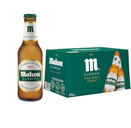 22% DESCUENTO Mahou Clásica, Pack 24 Botellas x 25cl, Cerveza Dorada Lager, Auténtica Cerveza Mahou Con Sabor Suave, 4.8% Vol. Alcohol, El embalaje puede variar