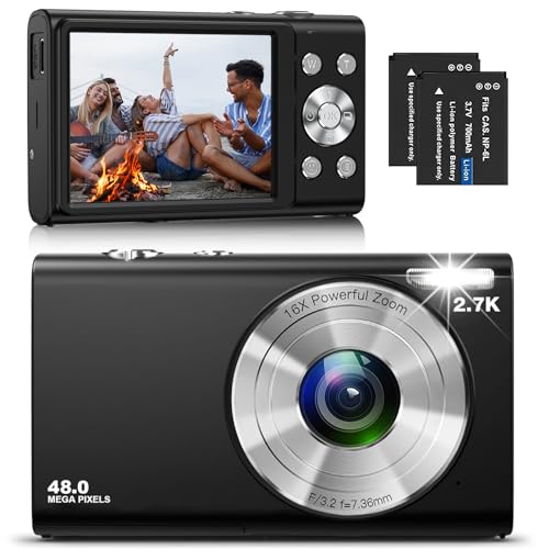 DESCUENTAZO 49% DESCUENTO Cámara Digital, cámara compacta de Enfoque automático HD 2.7K 48MP con Pantalla Grande de 2.8 Pulgadas, Zoom Digital 16X, Mini cámara portátil para fotografía, cámara de vlogging de Youtube para