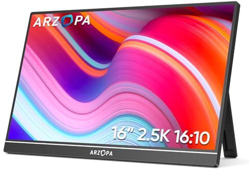 45% DESCUENTO ARZOPA 16.0″ 2.5k Monitor Portátil, Pantalla Portatil HDR 2560×1600, 500nits 8bit QHD, Monitor Portátil USB C HDMI para Portátil, 16:10 IPS, Soporte Unipolar para Mac PC PS4/5 Xbox Switch.