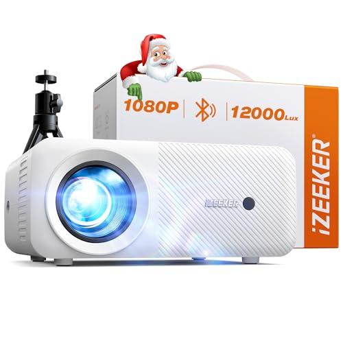 Proyector Portatil Bluetooth con Tripode, 12000 Lumens 1080P Videoproyector, iZEEKER Mini Proyector Cine en Casa para iOS/Android/PC/TV Stick/HDMI/USB/PS5/XBOX