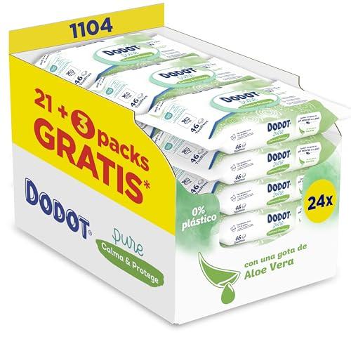 Dodot Toallitas Pure Calma & Protege Para Bebé 24 Paquetes De 46 Unidades =1104 Toallitas, Ayuda a restaurar el pH natural de la piel, una gota de Aloe Vera