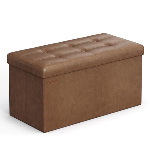 24% DESCUENTO SONGMICS Puff Almacenaje, Baúl de Almacenaje Plegable, 38 x 76 x 38 cm, Taburete Reposapiés, Banco de Cubo, Soporta hasta 300 kg, para Sala de Estar, Dormitorio, Entrada, Marrón Café LSF040K11