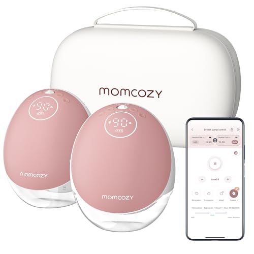 Momcozy Mobile flow | Extractor de leche eléctrico manos libres M9, control mediante aplicación, modos múltiples y 15 niveles, almacenamiento independiente de leche materna, 24 mm (Rojo, 2Pieza)