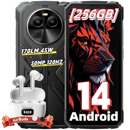 Android 14 Blackview BV8100 Movil Resistente 24GB+256GB/1TB, 170LM Dual Flashlights Rugged Smartphone, 6.5″ 2.4K FHD+ 120Hz Display 8800mAh 45W Telefono Movil Irrompible 50MP+32MP/Helio G99/NFC/GPS