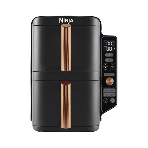 40% DESCUENTO Ninja Double Stack XL Freidora de aire,9,5 l,Doble cajón vertical,4 niveles de cocción,2 cajones y 2 rejillas,diseño para ahorrar más espacio,6 funciones de cocción, 8 porciones, negro/cobre,SL400EUCP