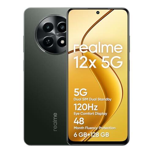 30% DESCUENTO realme Teléfono Móvil 12x 5G 6+128GB, Procesador 5G de 6 NM, Cámara con IA de 50 MP, Diseño Ultrafino de 7,89 mm, Gran batería de 5000 mAh, NFC, Negro Brillante, no Incluye Adaptador