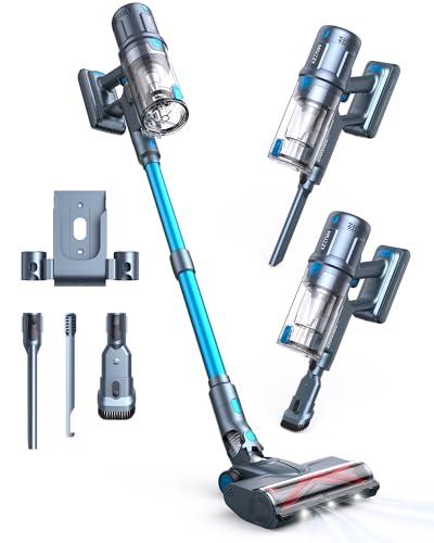 MIUZZY Aspiradora sin Cable 10 en 1, 35kPa Succión Potente, Autonomía de 60Min, Carga Rápida, Diseño Autoportante, Escoba Aspiradora Doméstica para Pelo de Mascotas, Suelos Duros, Alfombras y Coches