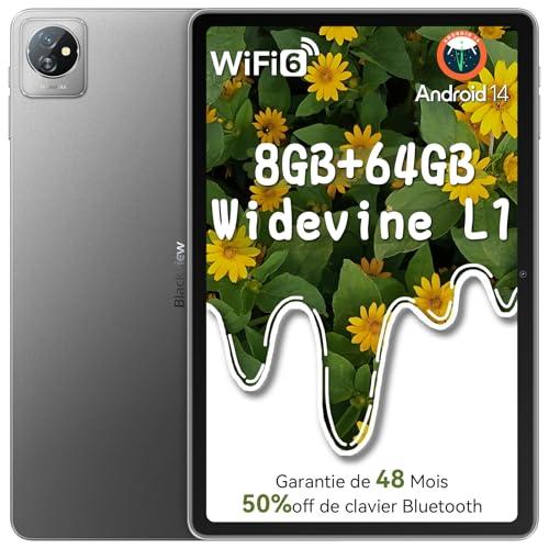 Blackview Tablet 10 Pulgadas Android 14, Tab70 WiFi, 8GB+64GB/2TB, WiFi 6, 6580mAh Android Tablet, BT5.0, Dual Cámara/Type C/Google GMS 2.0GHz Quad Core IPS HD+ PC Tablet