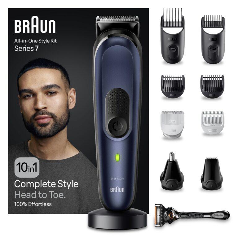 Braun Series 7 MGK7421 recortadora todo en uno, Kit 10 en1 para afeitado masculino, recorte de barba, depilación masculina, corte de pelo, nariz, orejas, lámina ultraafilada, base de carga, estuche, resistente al agua, recargable | Miravia
