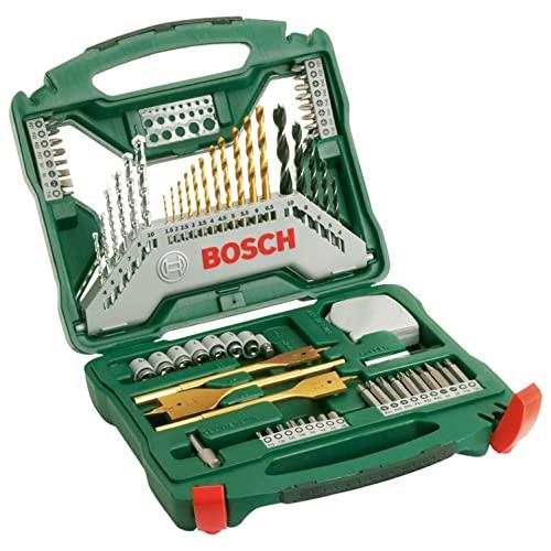DESCUENTAZO 61% DESCUENTO Bosch 70 uds. Set de brocas y puntas de atornillar X Line de titanio (para madera, mampostería y metal, incluye cinta métrica y brocas fresadoras planas, accesorios para taladro y destornillador)