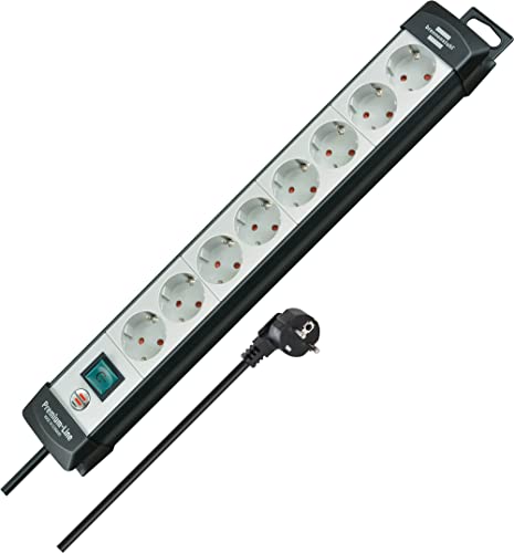 Brennenstuhl Premium Line regleta de enchufes con 8 tomas de corriente (cable de 3m, con interruptor, montable, Made in Germany) negro/gris