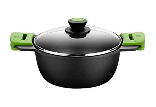 49% DESCUENTO Bra Cacerola Alta con Tapa de Cristal y Asas de Silicona, Aluminio fudido, Negro, 24 cm