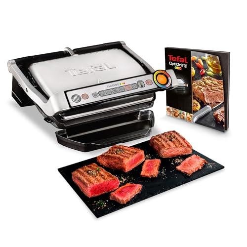 49% DESCUENTO Tefal OptiGrill+ GC712D | parrilla de contacto inteligente | 6 programas de parrilla | adapta la temperatura y el ciclo de parrilla a los alimentos a asar | placas con revestimiento antiadherente, 30 cm x 20 cm, negro/acero inoxidable