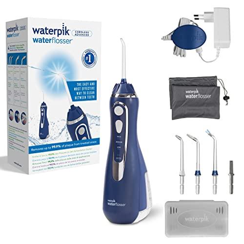 26% DESCUENTO Waterpik Irrigador Inalámbrico con 3 Posiciones de Control del Agua a Presión con Batería Recargable, Eliminación de Placa Dental óptimo para Viajar y para Baños Pequeños, Azul (WP 563EU)