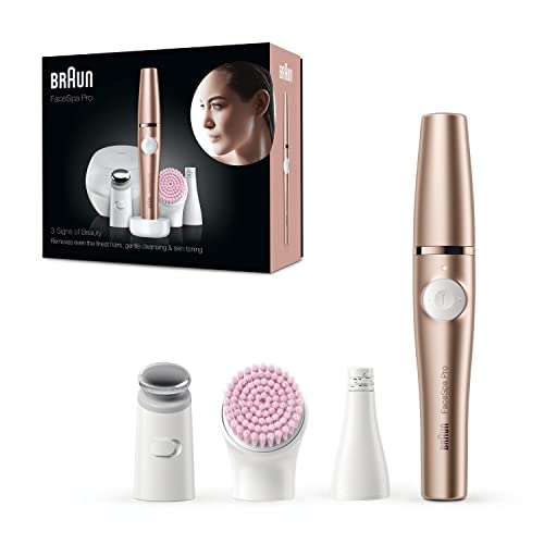 36% DESCUENTO Braun FaceSpa Pro Depiladora Eléctrica Facial Mujer Todo en 1 con Cepillo de Limpieza, Base de Carga, Funda Portátil, Inalámbrica, 921, Bronce