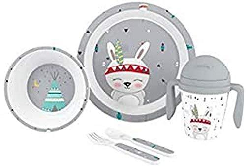 34% DESCUENTO Juego de Vajilla Bebe Interbaby | Set Vajilla Infantil 5 Piezas Plato Llano, Bo, Cuchara, Tenedor y Vaso Antigoteo Aprendizaje | Apta para Microondas y Lavavajillas, Mayores de 6 Meses