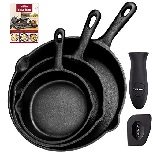 30% DESCUENTO OVERMONT Pre sazonado Sartén Ollas de Hierro Fundido para Freír, Utensilios de Cocina Seguros para Estufa, Barbacoa, Fogata, Varios Tamaños, Negro