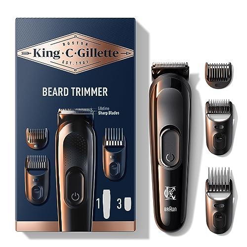 43% DESCUENTO King C. Gillette Kit De Recortadora De Barba Inalámbrica Para Hombre Con Hojas Siempre Afiladas Y 3 Peines Intercambiables, Máquinilla de afeitar