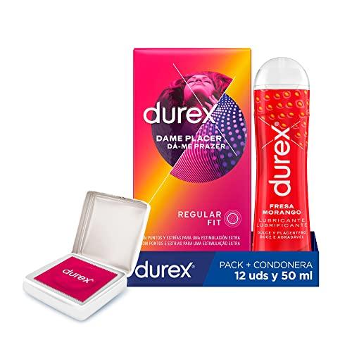 64% DESCUENTO Durex Pack Preservativos Dame Placer 12 Condones + Durex Lubricante Sabor y Aroma Fresa de Base Agua 50 ml